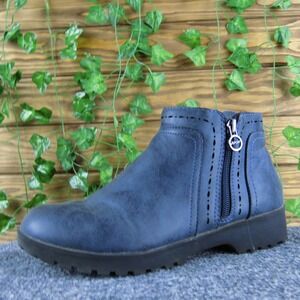 J Sport Women's 7M Jenna Blue‎ Synthetic Ankle Boots Side Zip Comfort Casual